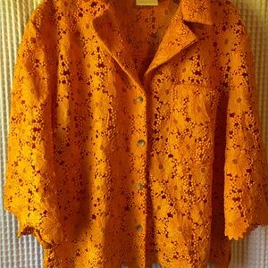 Anthropologie Maeve Vibrant Orange Lace Snap Front Jacket